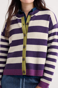 Seasalt Pinwell Striped Cardigan in Bright Shape Dark Violet Mix