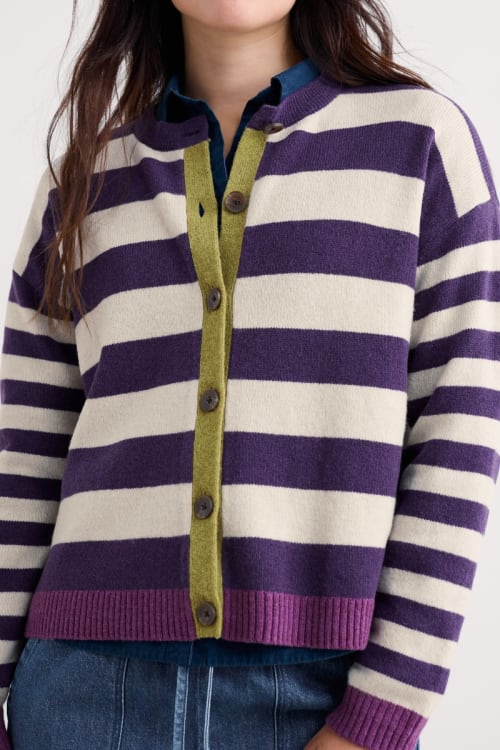 Seasalt Pinwell Striped Cardigan in Bright Shape Dark Violet Mix
