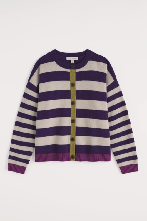 Seasalt Pinwell Striped Cardigan in Bright Shape Dark Violet Mix