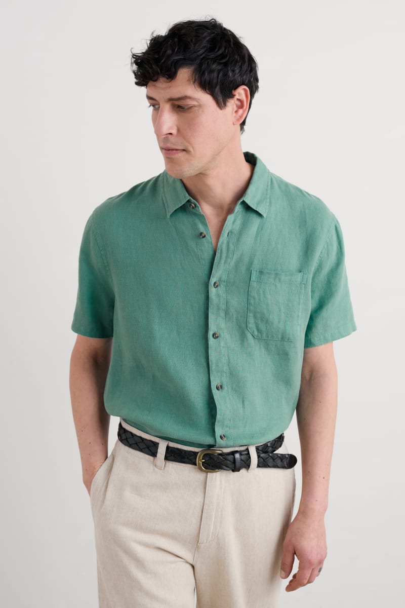 Seasalt Men's Carne Short Sleeve Linen Shirt in Mineral