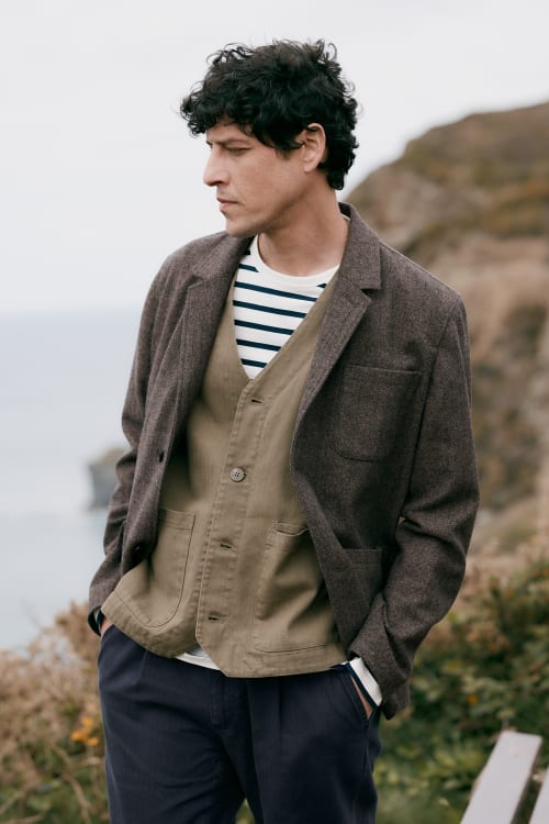 Seasalt Men's Pelynt Textured Blazer in Bronn Burnt Wood
