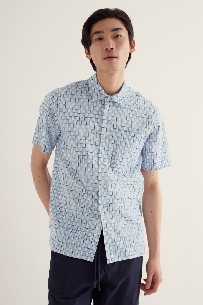 Men's Palores Short Sleeve Shirt in Table Check Waterfall