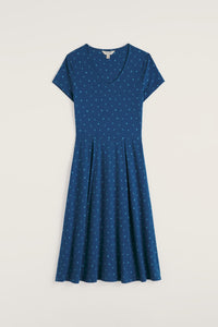 Pier View Dress in Little Sponge Spot Dark Voyage
