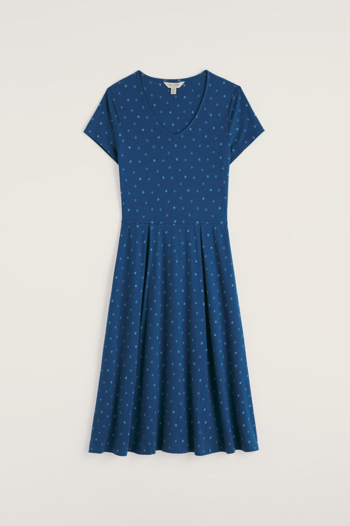 Pier View Dress in Little Sponge Spot Dark Voyage