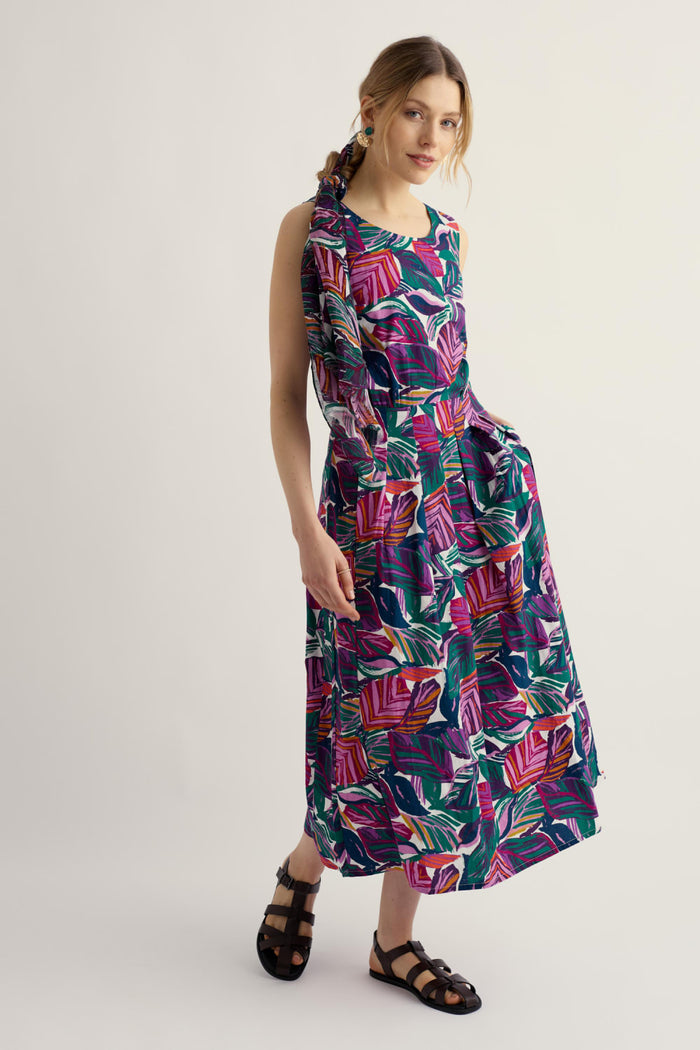 Belle Dress in Canna Leaves Chalk