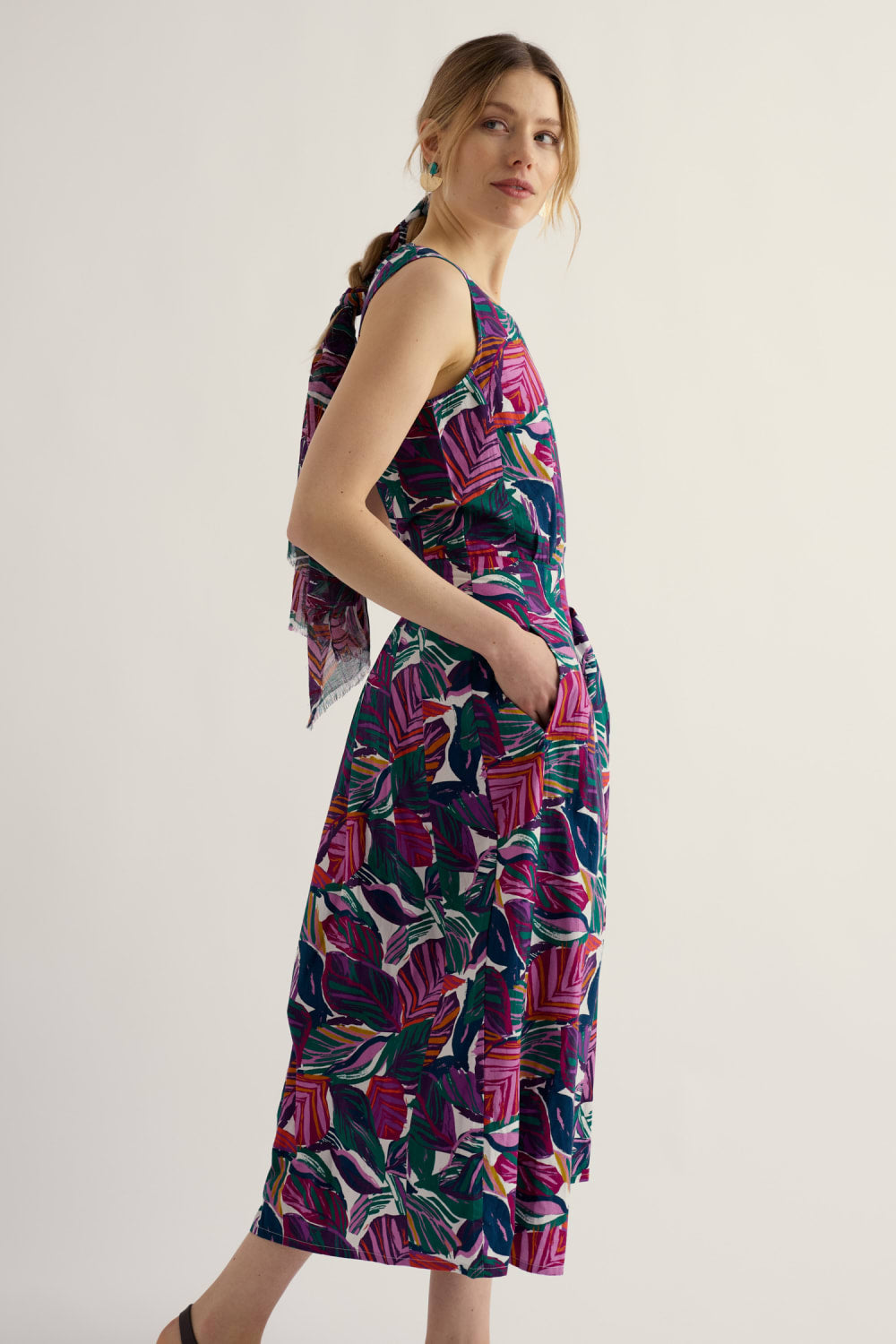 Belle Dress in Canna Leaves Chalk