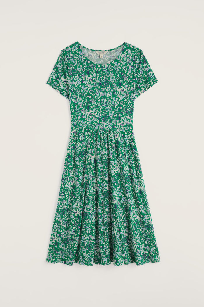 April Short Sleeve Dress in Woodland Floral Dark Stem
