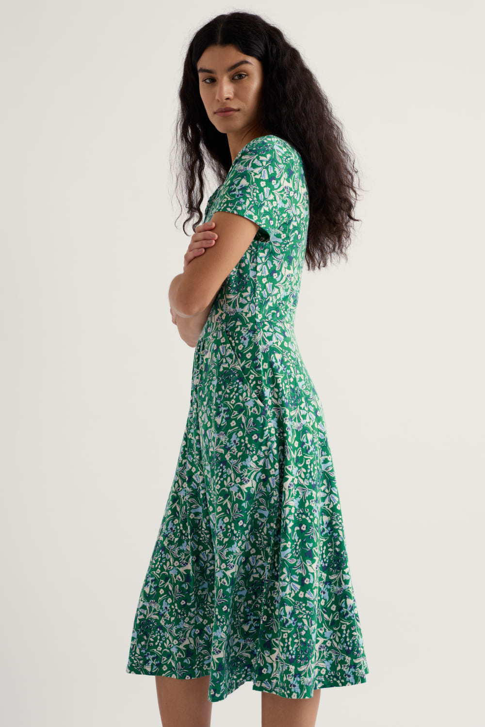 April Short Sleeve Dress in Woodland Floral Dark Stem