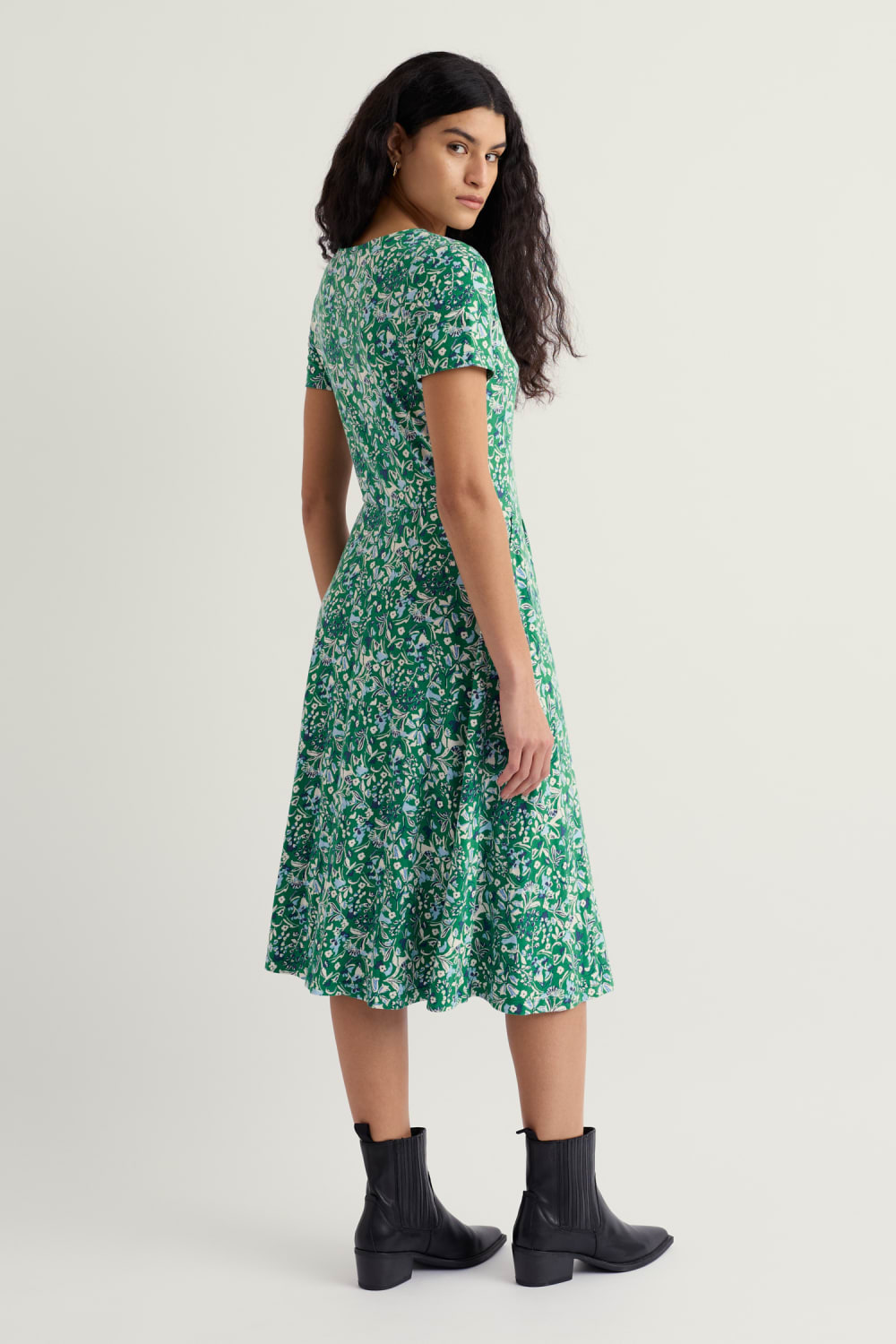 April Short Sleeve Dress in Woodland Floral Dark Stem