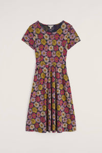 April Short Sleeve Dress in Painted Asters Maritime