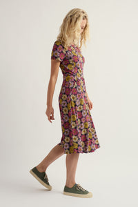 April Short Sleeve Dress in Painted Asters Maritime