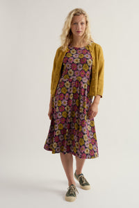April Short Sleeve Dress in Painted Asters Maritime