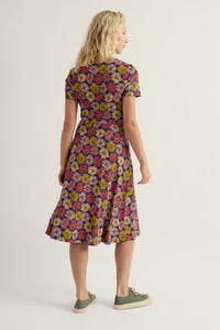 April Short Sleeve Dress in Painted Asters Maritime