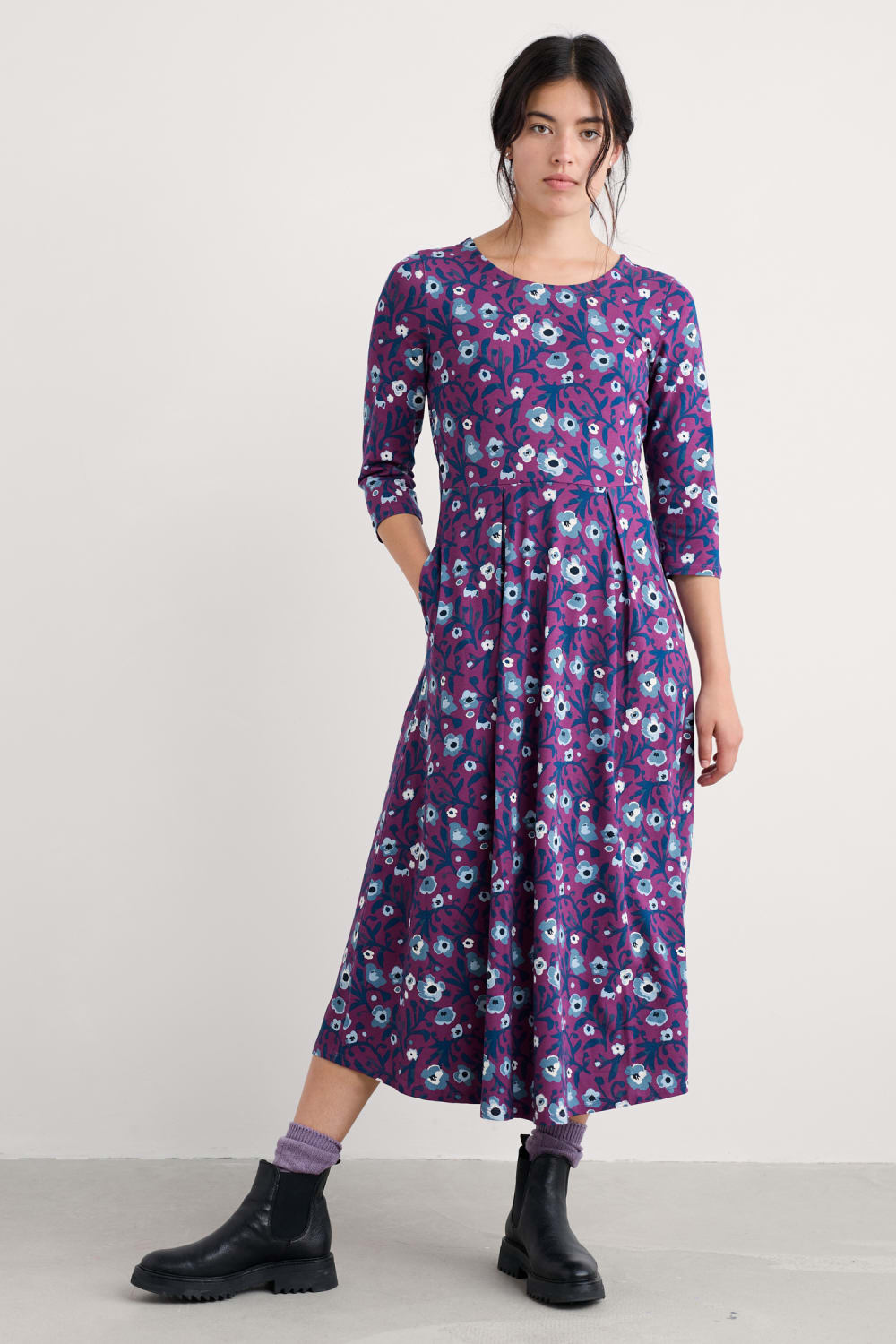 Veronica Short Sleeve Dress in Blotted Anemone Spring Heather