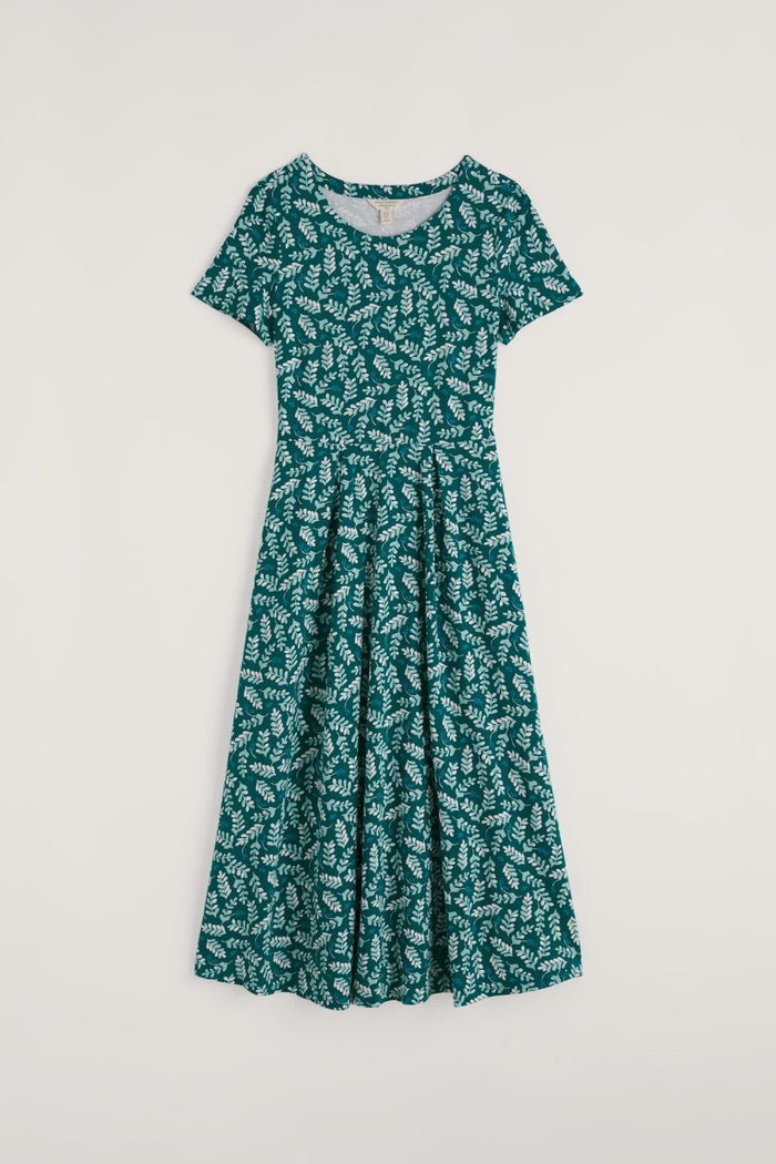 Veronica Short Sleeve Dress in Indigo Leaf Dark Wreckage