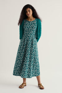 Veronica Short Sleeve Dress in Indigo Leaf Dark Wreckage
