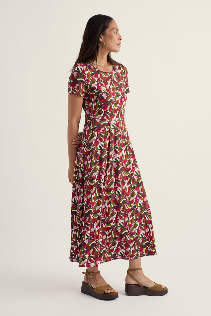 Veronica Short Sleeve Dress in Abstract Protea Chalk