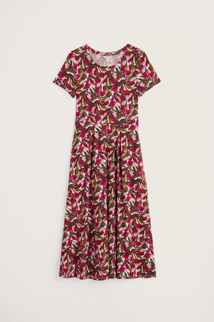 Veronica Short Sleeve Dress in Abstract Protea Chalk