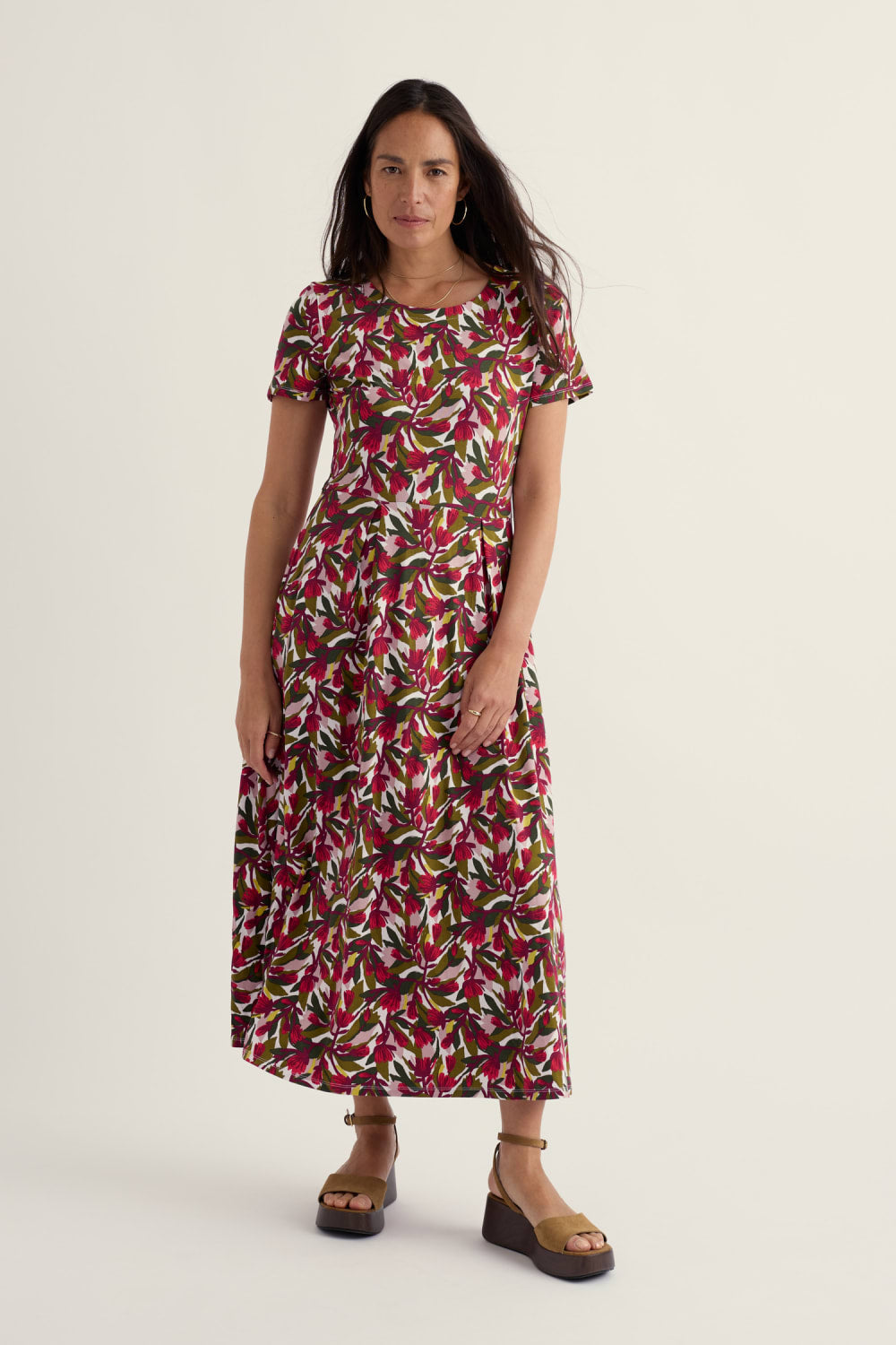 Veronica Short Sleeve Dress in Abstract Protea Chalk