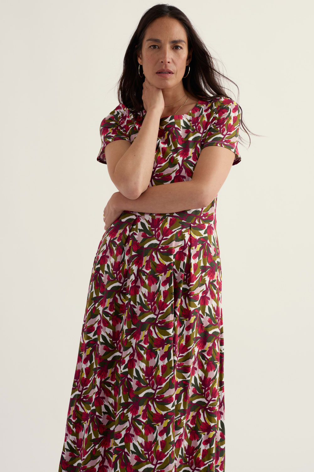 Veronica Short Sleeve Dress in Abstract Protea Chalk