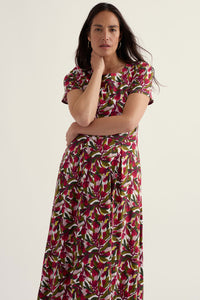 Veronica Short Sleeve Dress in Abstract Protea Chalk