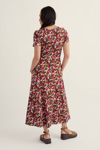 Veronica Short Sleeve Dress in Abstract Protea Chalk