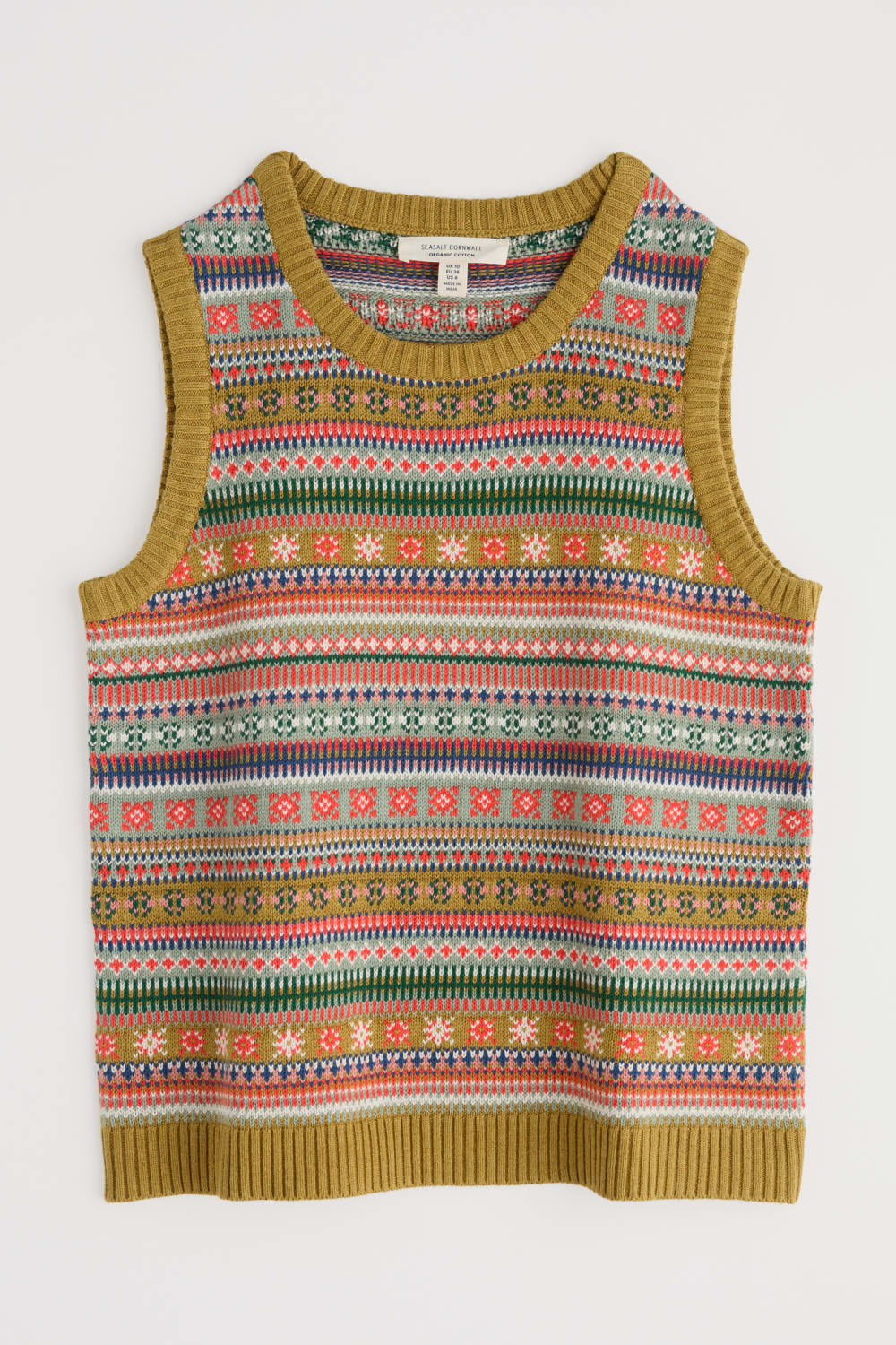 Seasalt Cove Cottage Knitted Vest in Carved Relief Pear Multi