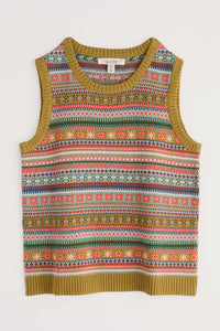 Seasalt Cove Cottage Knitted Vest in Carved Relief Pear Multi