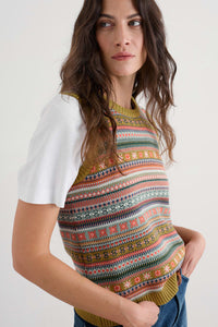 Seasalt Cove Cottage Knitted Vest in Carved Relief Pear Multi