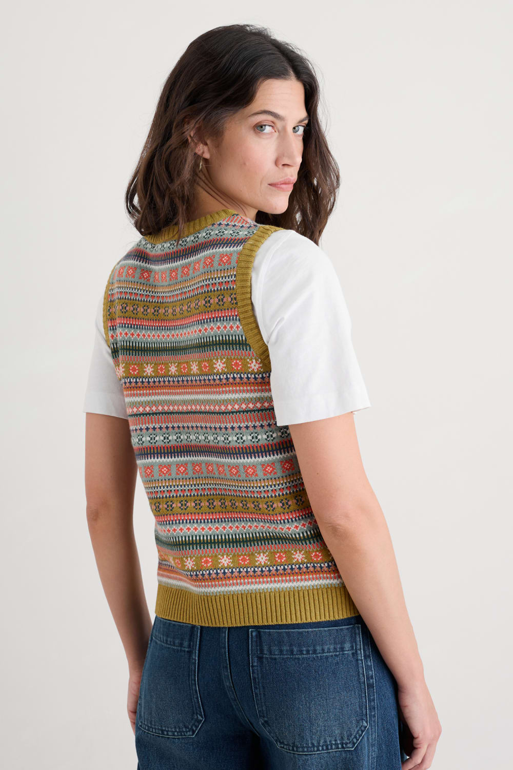 Seasalt Cove Cottage Knitted Vest in Carved Relief Pear Multi