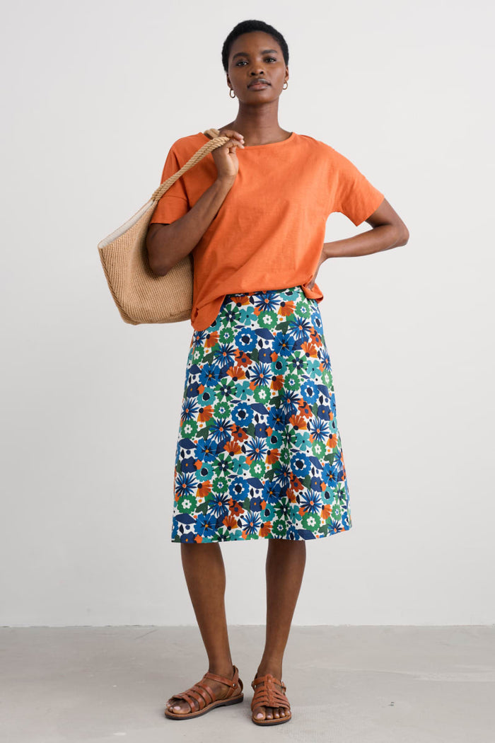 Seasalt Rose Skirt Screenprint Floral Chalk