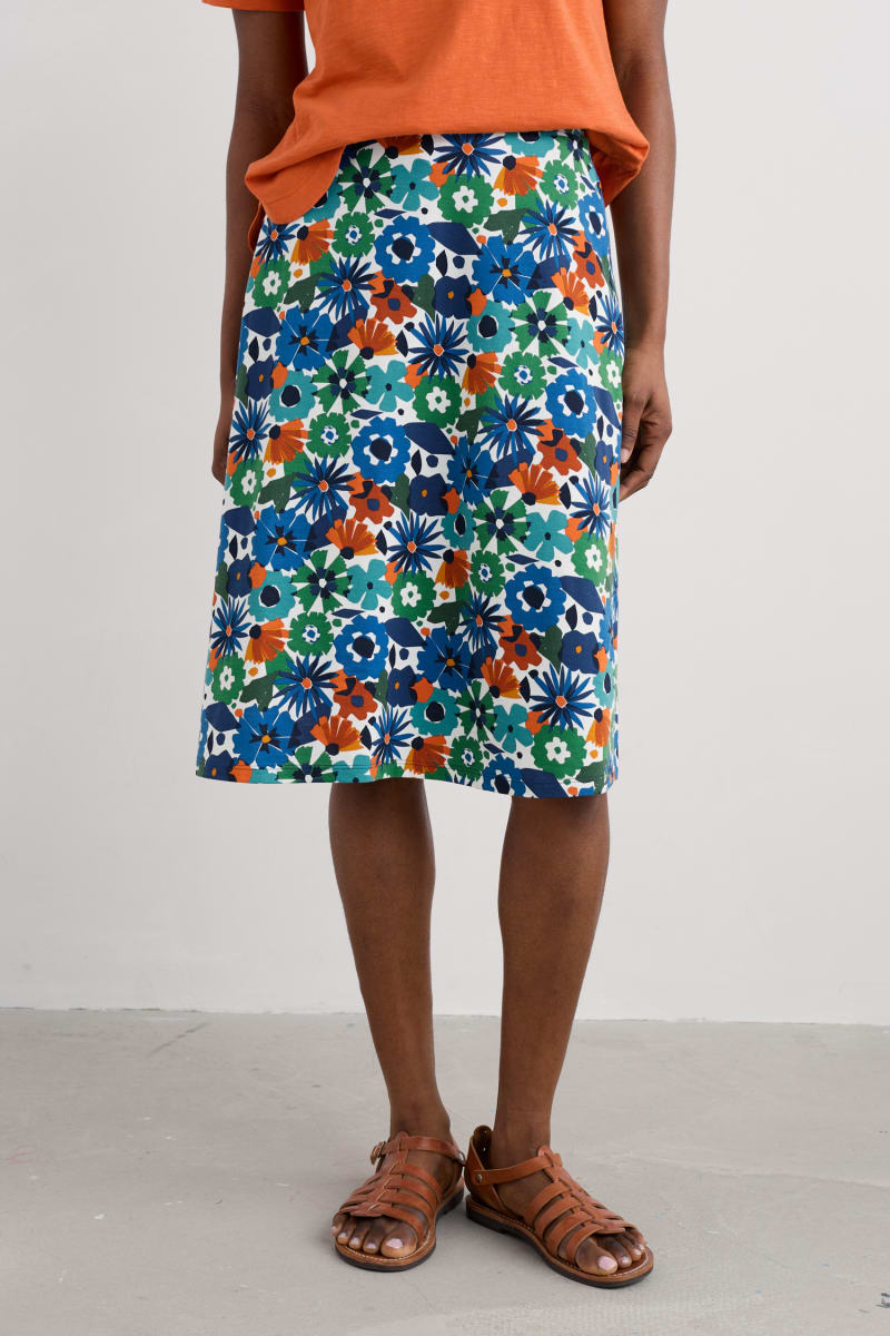 Seasalt Rose Skirt Screenprint Floral Chalk