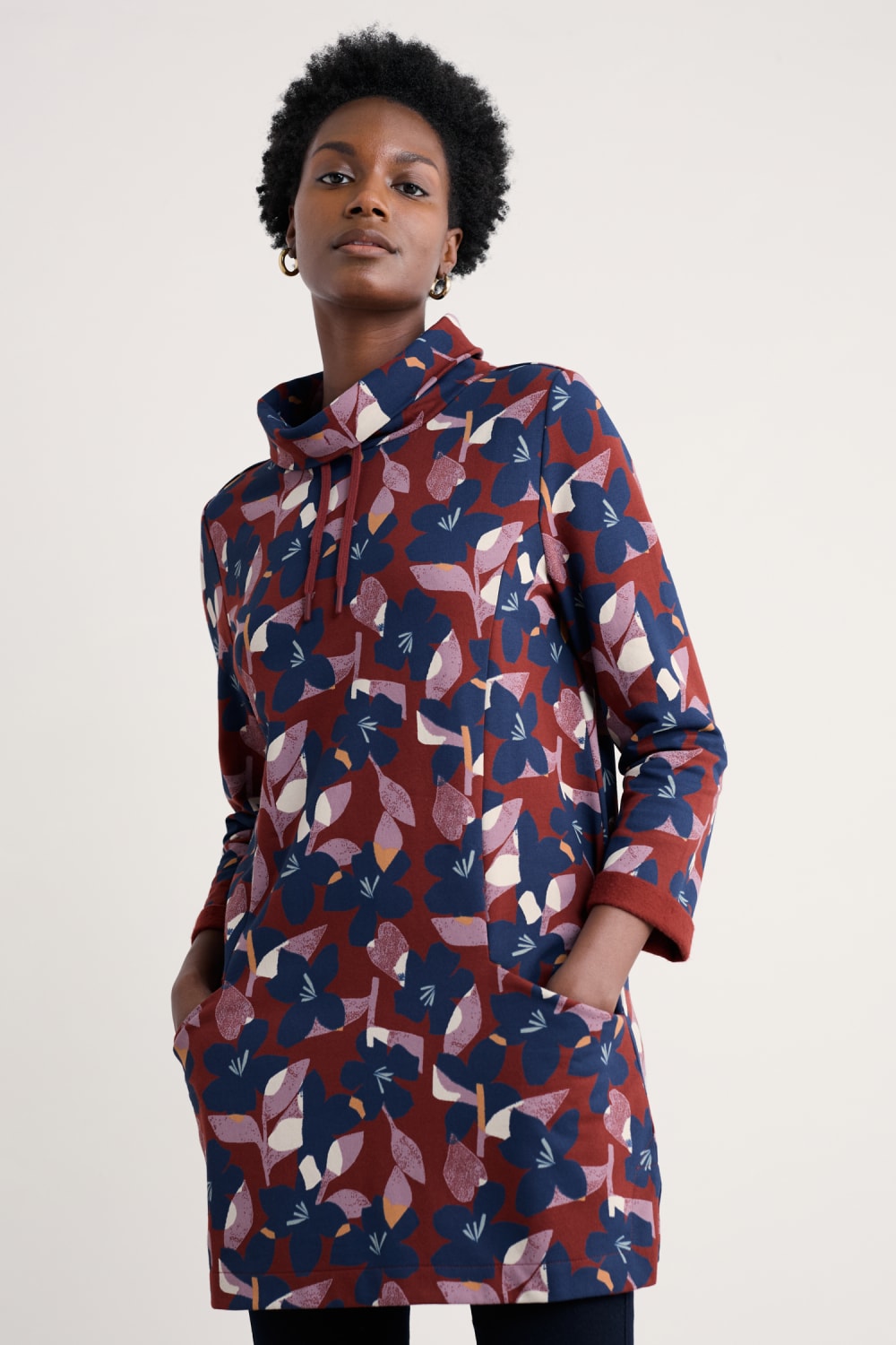 Seasalt Formative Brushed Back Jersey Tunic in Macro Flower Burgundy