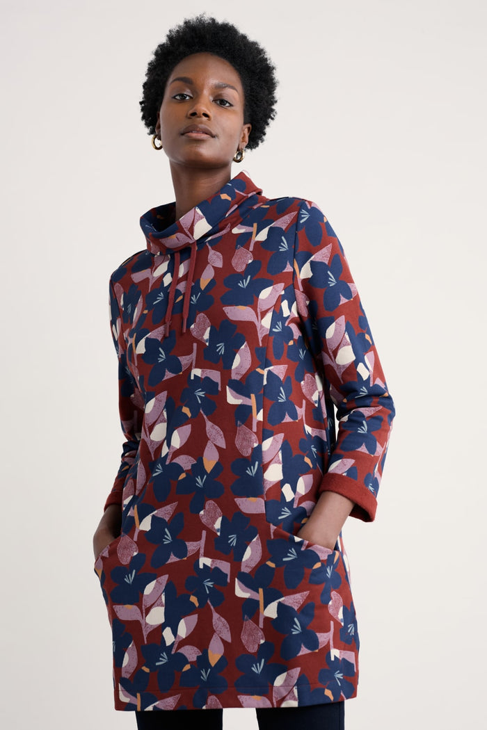 Seasalt Formative Brushed Back Jersey Tunic in Macro Flower Burgundy