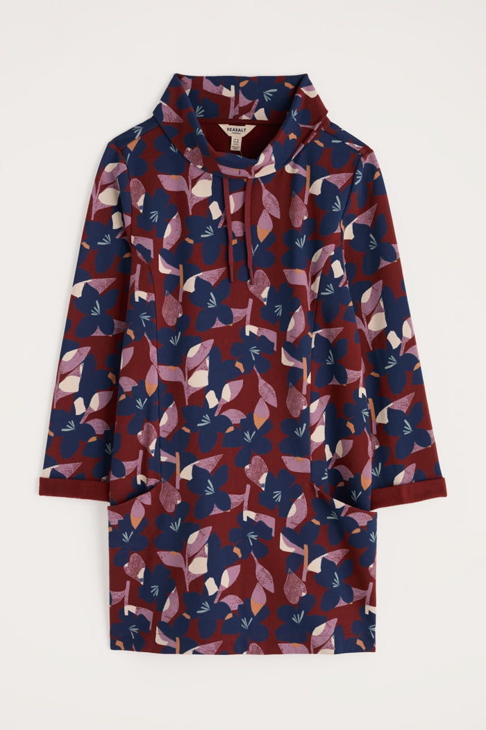 Seasalt Formative Brushed Back Jersey Tunic in Macro Flower Burgundy