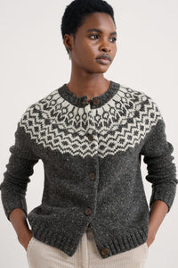 Seasalt Port Kinnis Fair Isle Cardigan in Wag Tail Coal Aran