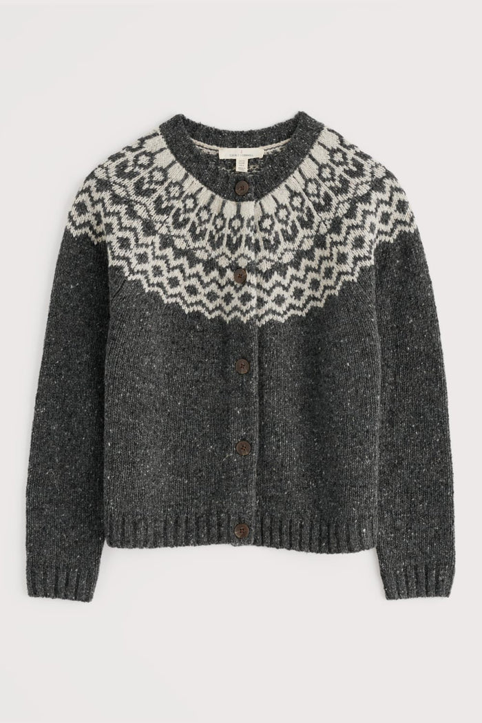 Seasalt Port Kinnis Fair Isle Cardigan in Wag Tail Coal Aran