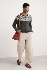 Seasalt Port Kinnis Fair Isle Cardigan in Wag Tail Coal Aran