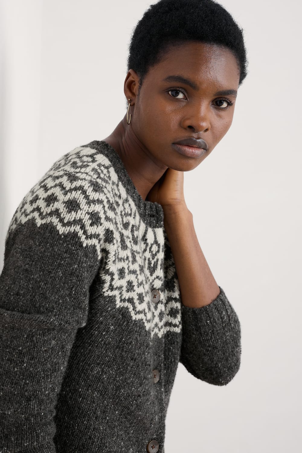 Seasalt Port Kinnis Fair Isle Cardigan in Wag Tail Coal Aran