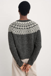 Seasalt Port Kinnis Fair Isle Cardigan in Wag Tail Coal Aran