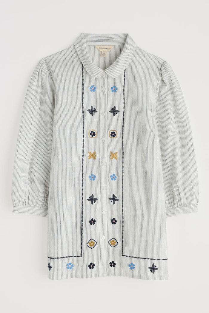 Seasalt Hope Cottage Embroidered Blouse in Simplicity Stripe Chalk Maritime