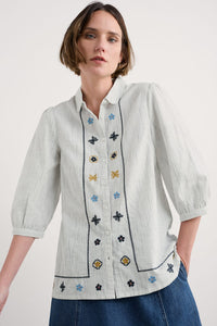 Seasalt Hope Cottage Embroidered Blouse in Simplicity Stripe Chalk Maritime