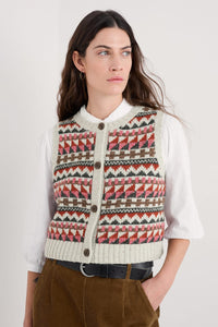 Seasalt Dawson Pick Fair Isle Vest in Zig Zag Geo Aran Red Sail