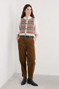 Seasalt Dawson Pick Fair Isle Vest in Zig Zag Geo Aran Red Sail