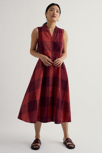 Carved Wood Sleeveless Dress in Lavandin Umber