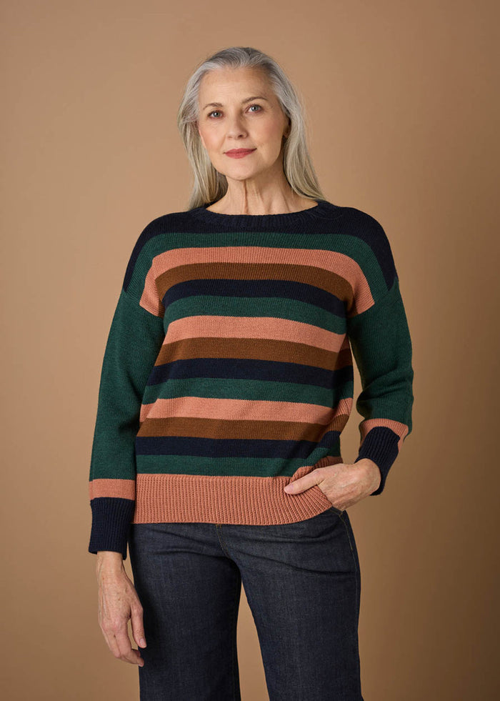Uimi Clover Striped Jumper - merino wool - Hunter