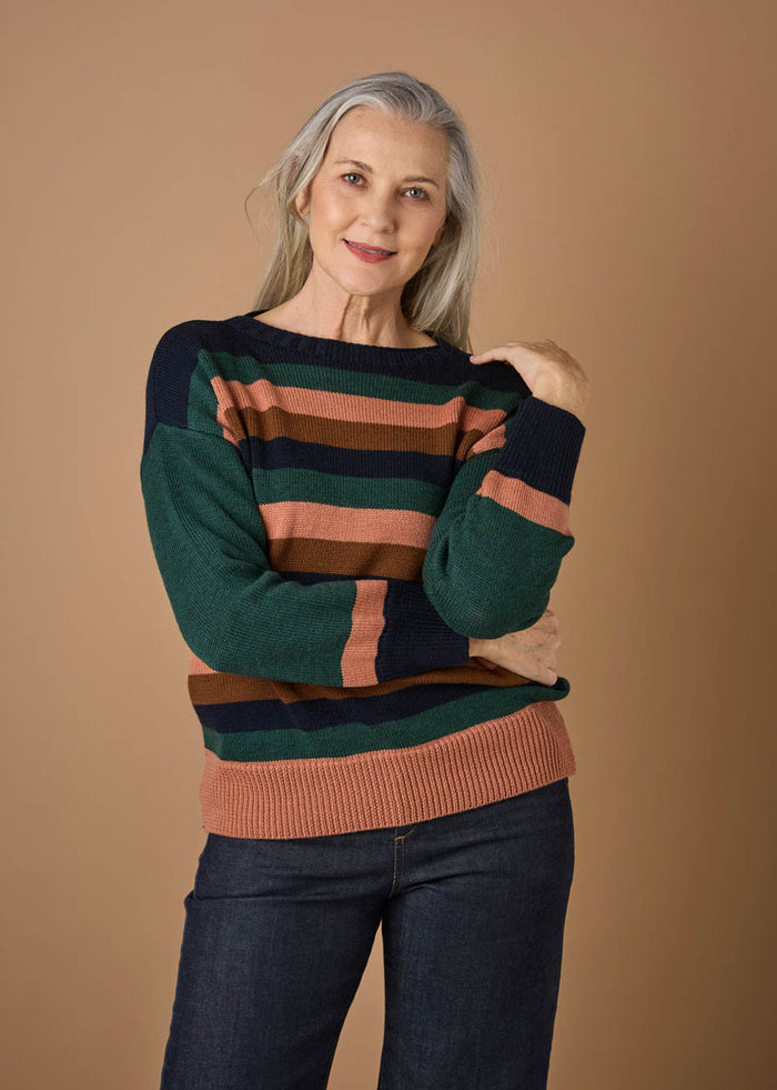 Uimi Clover Striped Jumper - merino wool - Hunter