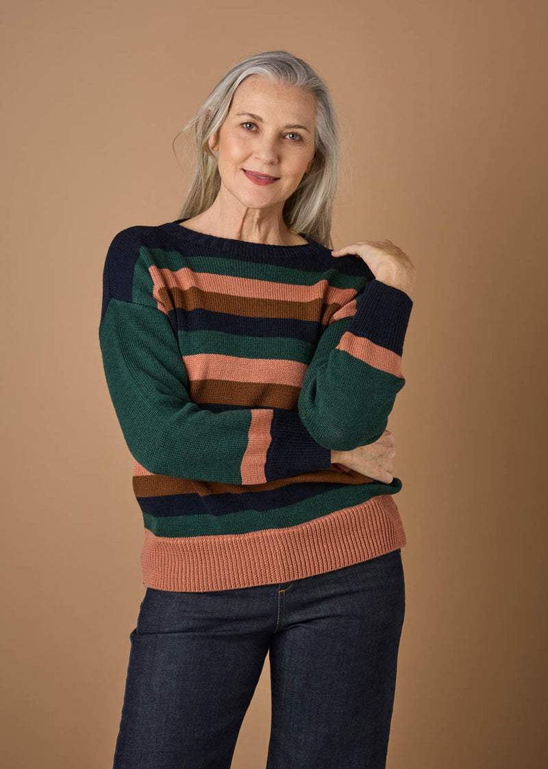 Uimi Clover Striped Jumper - merino wool - Hunter
