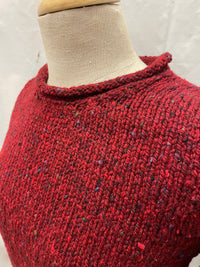 Ladies Fisherman Rolled Edge Jumper in Cranberry FSY66M