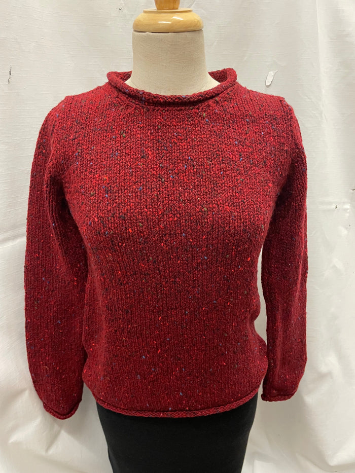 Ladies Fisherman Rolled Edge Jumper in Cranberry FSY66M